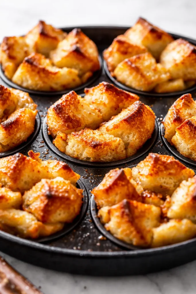 Warm easy french toast cups with rich golden custard filling, dusted with powdered sugar and served with fresh berries.