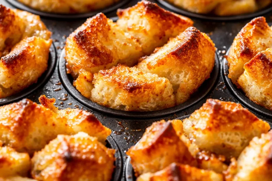 Warm easy french toast cups with rich golden custard filling, dusted with powdered sugar and served with fresh berries.