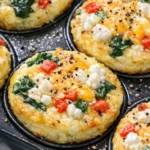 Golden-brown high-protein egg muffins with a fluffy yet firm texture, baked in a muffin tin.