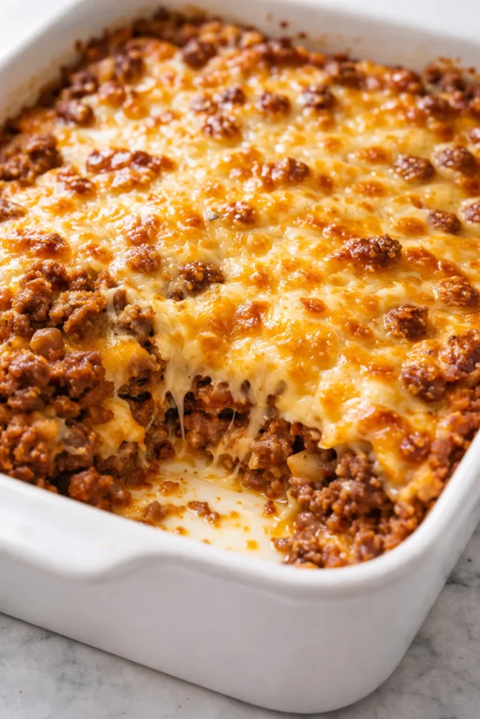 Creamy, cheesy best easy hobo casserole with ground beef, baked until golden brown with melted cheese topping.