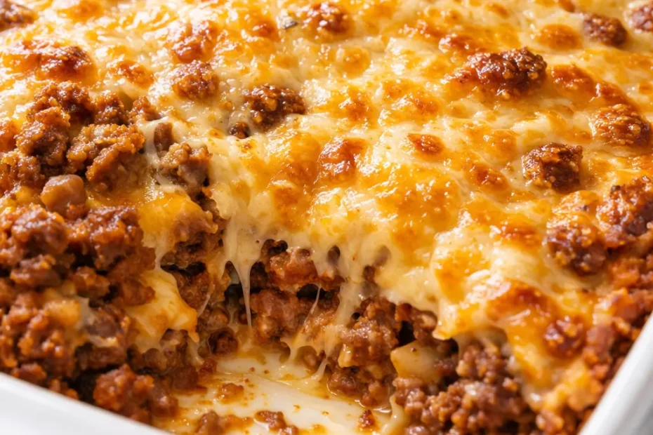 Creamy, cheesy best easy hobo casserole with ground beef, baked until golden brown with melted cheese topping.