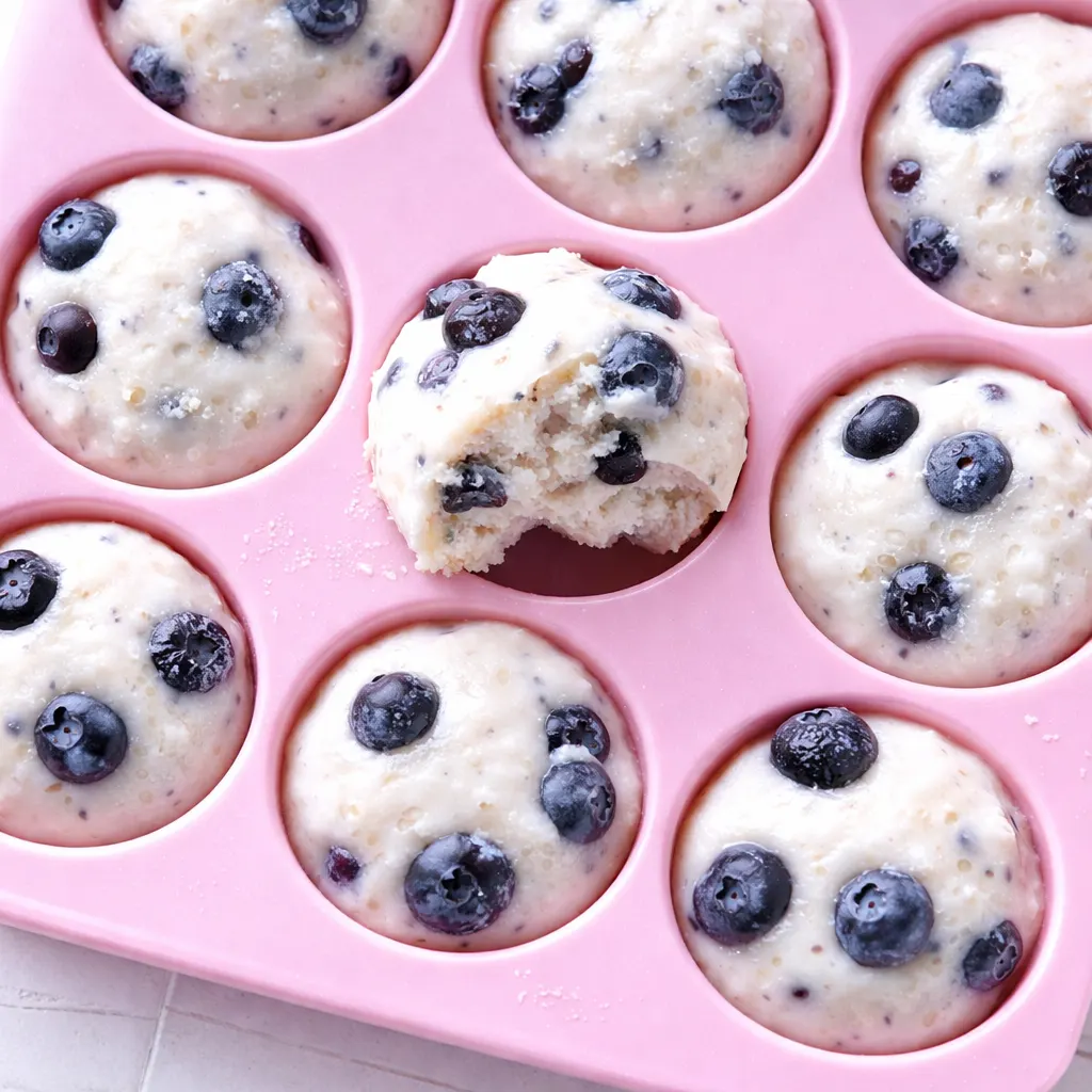 Blueberry Greek yogurt bites with a creamy texture and vibrant blueberry swirls on a white plate.