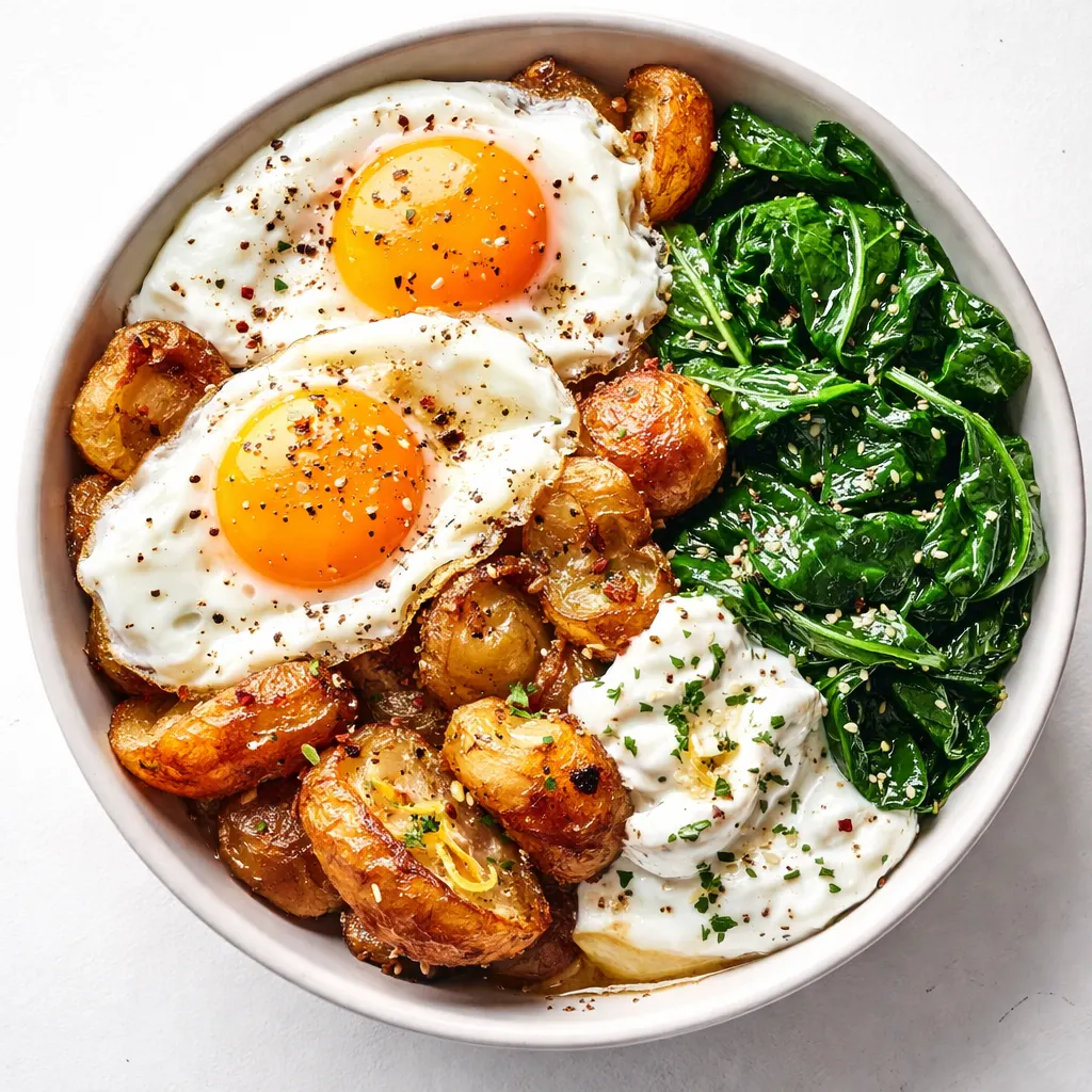 Crispy smashed potato breakfast bowls featuring golden brown smashed potatoes with crispy edges, tender interior, and vibrant toppings.