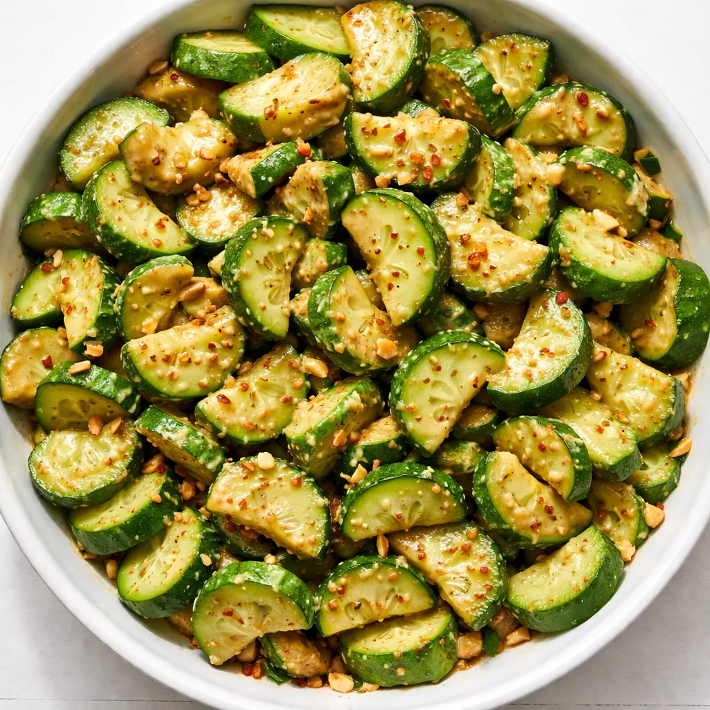 Crunchy cucumber slices tossed with creamy peanut butter dressing and chopped roasted peanuts for a quick cucumber peanut butter salad.
