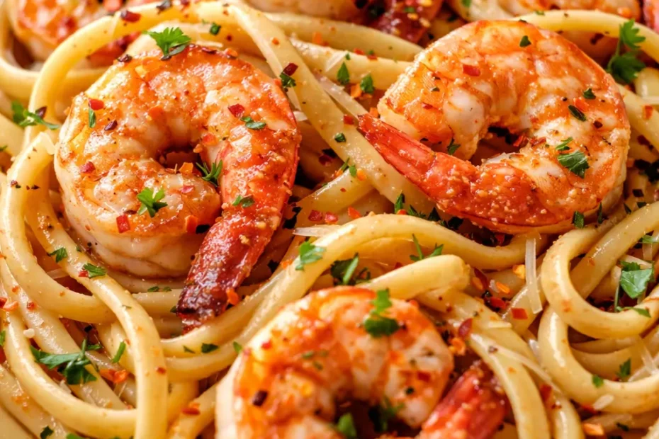 Creamy garlicky easy marry me shrimp pasta with plump shrimp in a rich parmesan sauce, garnished with fresh parsley.