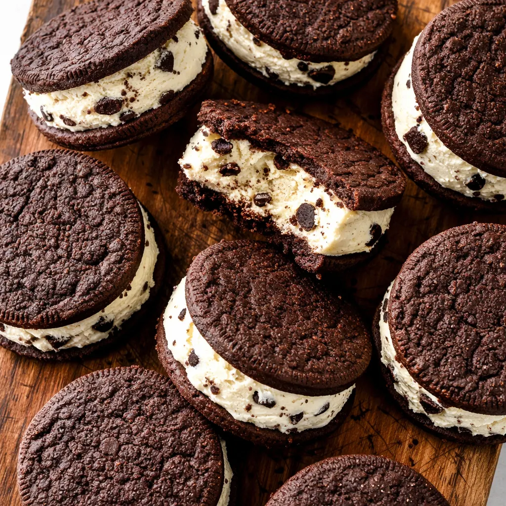Crisp dark chocolate wafers from grandmother's recipe ready to become homemade Oreo ice cream sandwiches.