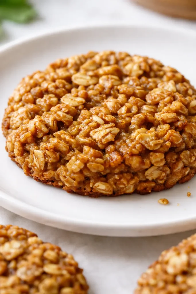 Golden brown oatmeal breakfast cookies with chocolate chips and oats, stacked on a plate, looking like a treat not a chore.