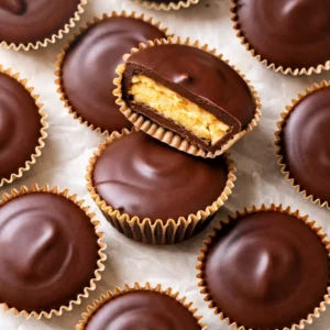 Scooping creamy peanut butter and melted chocolate mixture into small balls for keto peanut butter chocolate fat bombs.