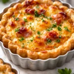 Golden brown mini quiches with flaky store-bought crust filled with creamy egg and cheese, sprinkled with fresh chives.