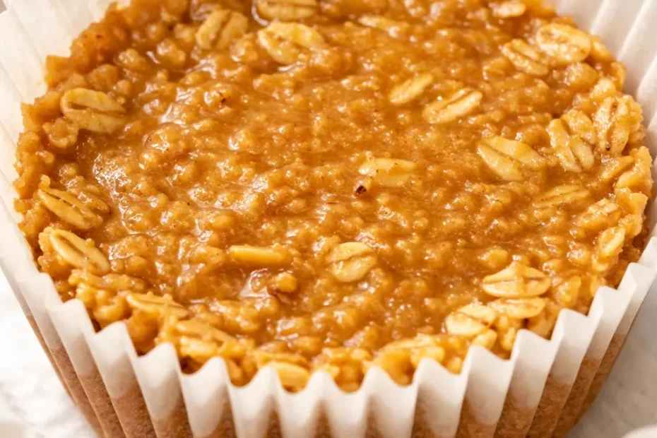 Stacked no-bake peanut butter oat cups with a glossy peanut butter drizzle, showing a chewy texture and specks of oats.