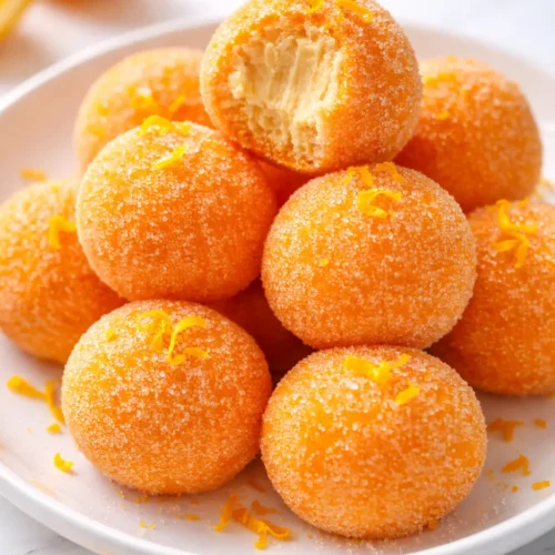 Glossy orange creamsicle truffles with a creamy white swirl and orange zest, resting on a parchment-lined tray.