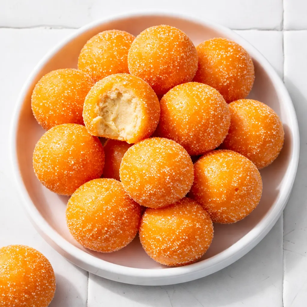 Rolling Orange Creamsicle truffle mixture into smooth balls, white chocolate coating with orange zest flecks