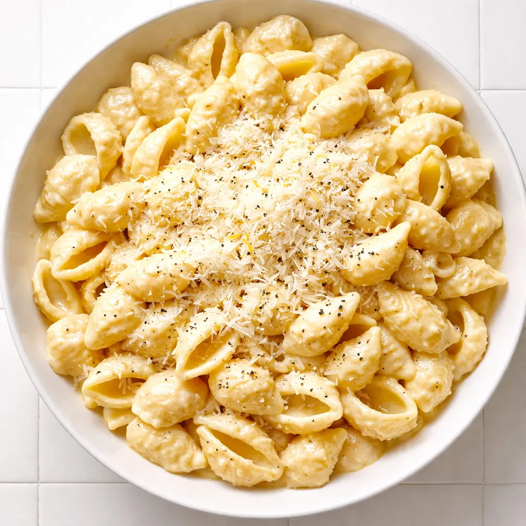 Creamy ricotta cheese melting into hot pasta with fresh lemon zest and juice, creating a silky sauce with bright yellow flecks.