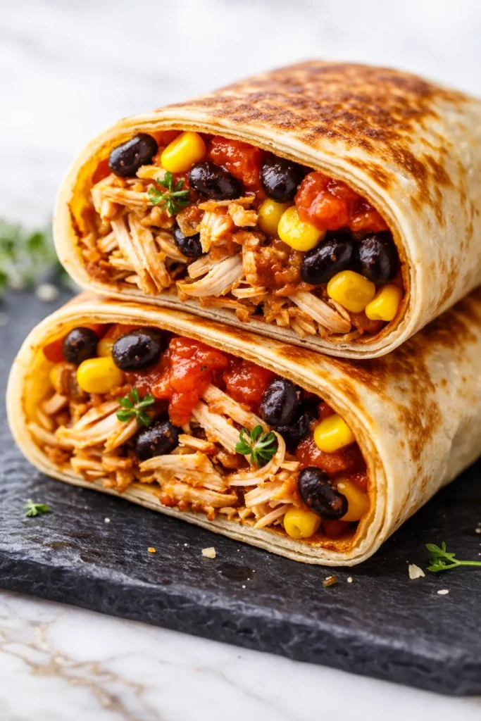 Golden brown Southwest chicken wraps with crispy tortilla exterior, filled with seasoned chicken, peppers, and melted cheese.