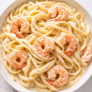 Freshly grated parmesan melts into a creamy sauce coating succulent shrimp and fettuccine, no heavy cream required.