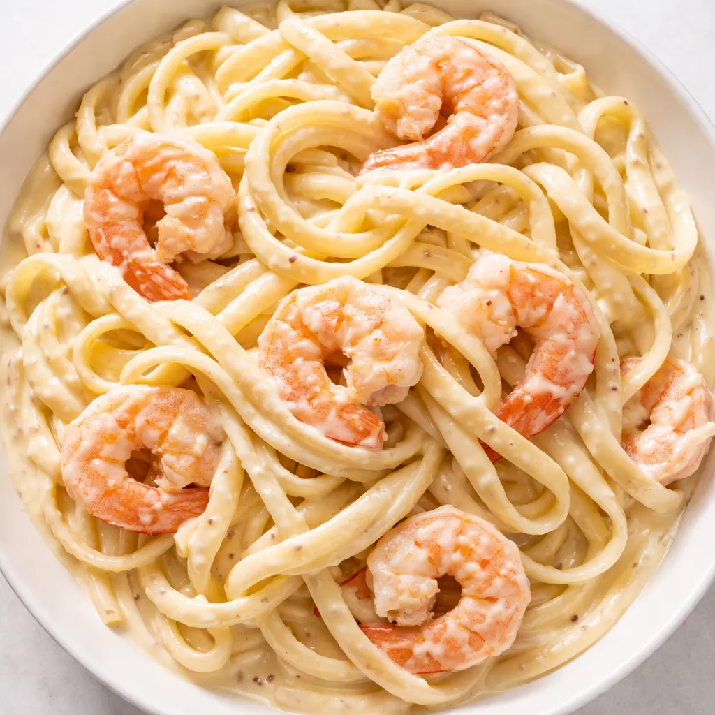 Freshly grated parmesan melts into a creamy sauce coating succulent shrimp and fettuccine, no heavy cream required.