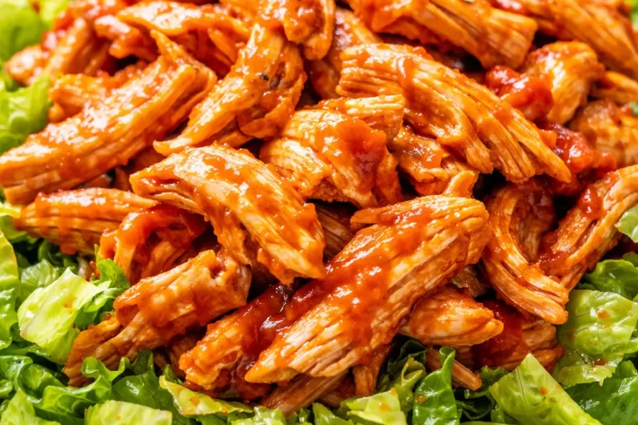Creamy buffalo chicken salad with crunchy celery, carrots, and blue cheese crumbles in a white bowl, staying fresh and non-soggy.