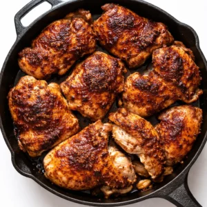 Sizzling chicken and vegetables in a skillet for one-pan chicken burrito bowls, with colorful peppers and onions.