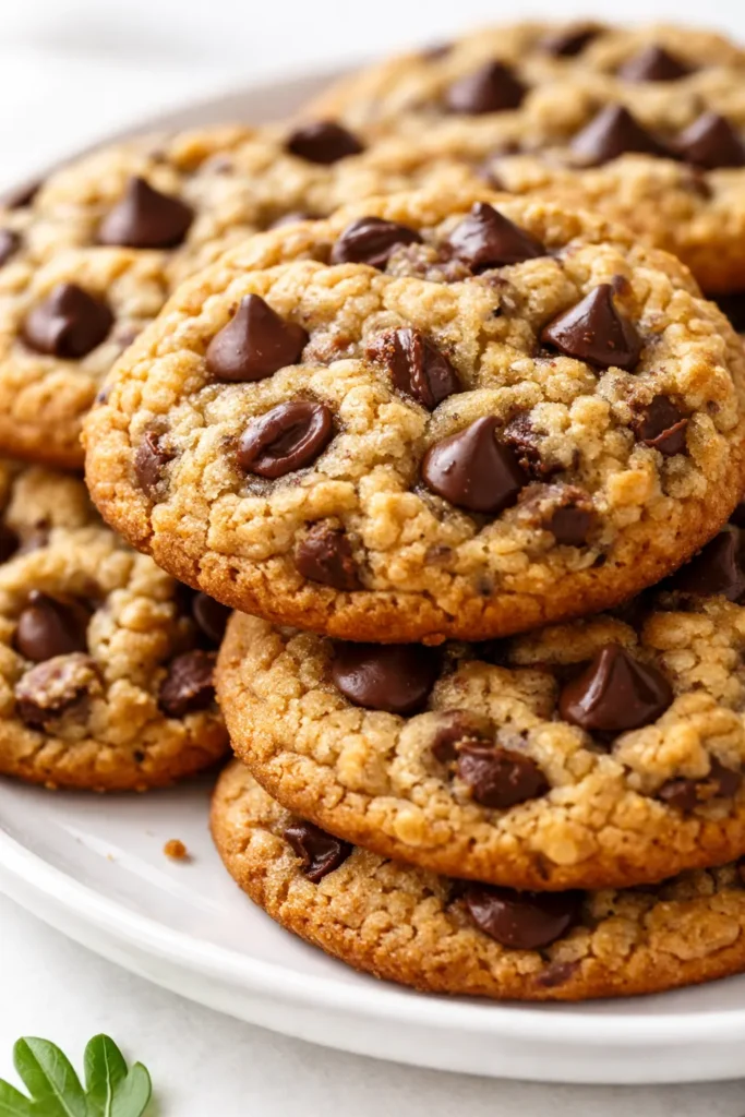 Soft chocolate chip banana cookies with gooey chocolate chips and golden edges on a cooling rack.