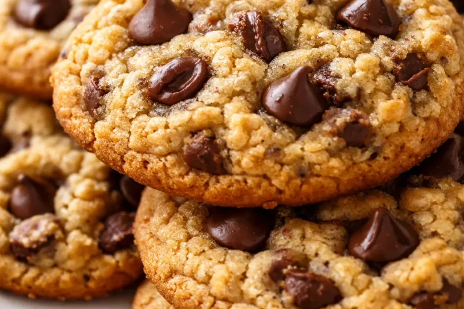 Soft chocolate chip banana cookies with gooey chocolate chips and golden edges on a cooling rack.