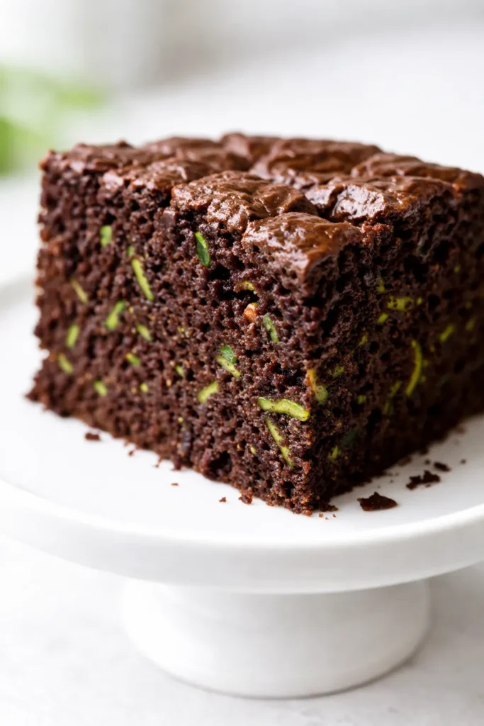 Moist chocolate zucchini cake with rich chocolate frosting, tender crumb, and hidden shredded zucchini for incredible texture.