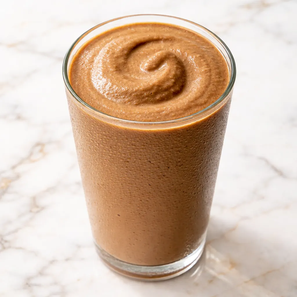 Smooth and creamy coffee milkshake with frozen coffee cubes, rich brown color, perfect summer treat.