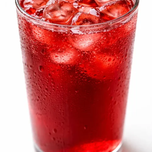 Vibrant cranberry sunrise mocktail with layered red and orange hues, garnished with a rosemary sprig and fresh cranberries.
