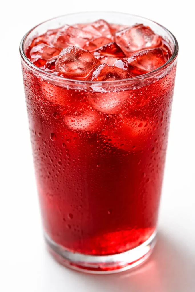 Vibrant cranberry sunrise mocktail with layered red and orange hues, garnished with a rosemary sprig and fresh cranberries.
