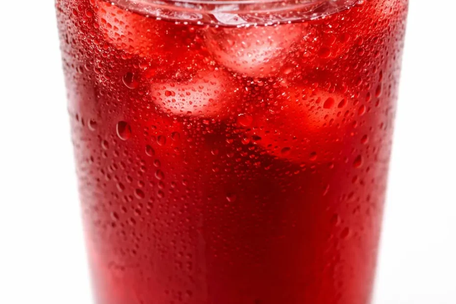 Vibrant cranberry sunrise mocktail with layered red and orange hues, garnished with a rosemary sprig and fresh cranberries.