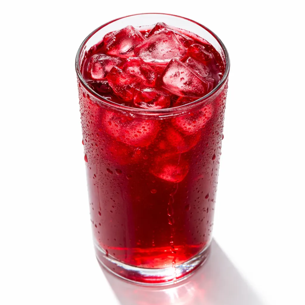A vibrant cranberry sunrise mocktail with layers of deep red and orange, garnished with a lime wheel and mint, being stirred in a glass.