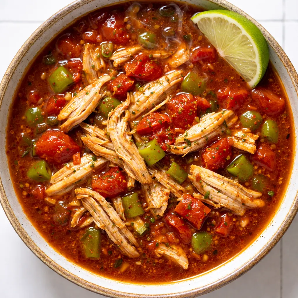 Ground chicken browning with chopped onions and taco seasoning in a large pot for easy chicken taco soup.