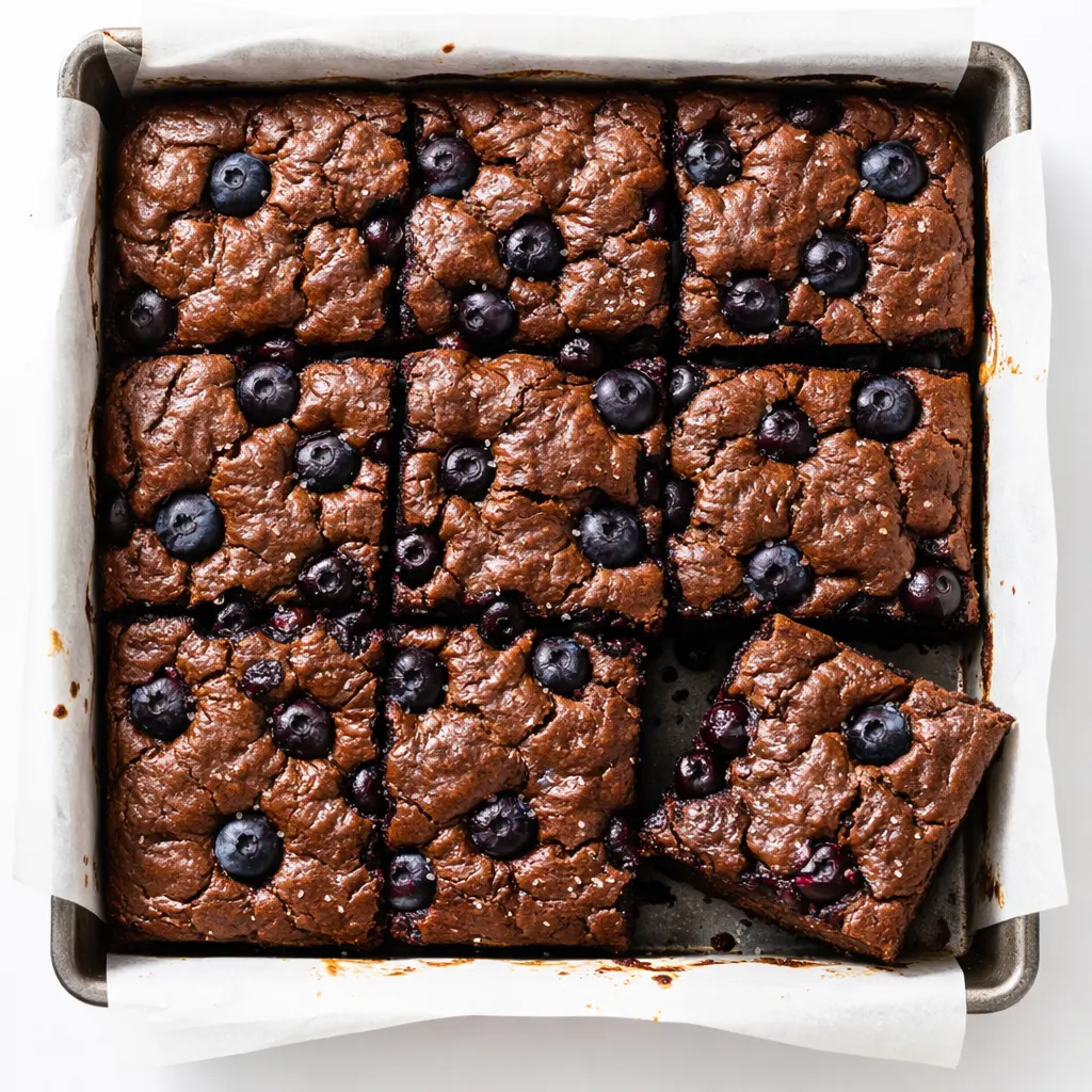 Fresh blueberry brownies with a fudgy texture and vibrant blueberry swirls, tasting like summer in a bar.