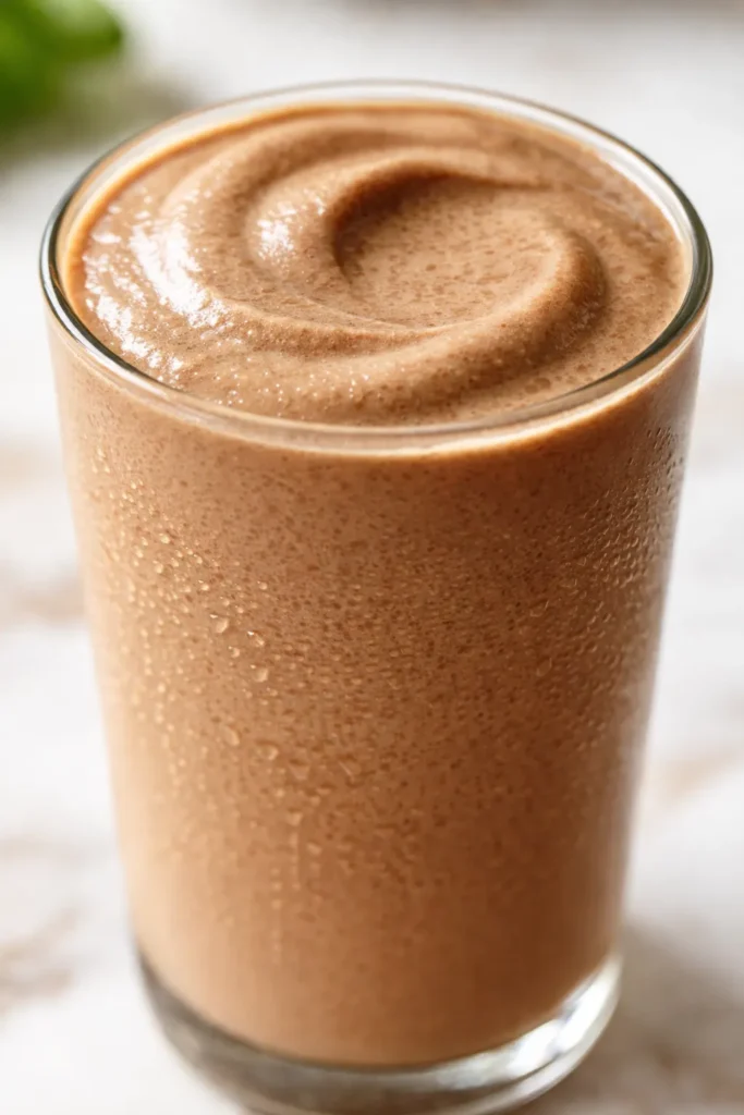Rich coffee milkshake with frozen coffee cubes creating a thick, creamy texture in a tall glass