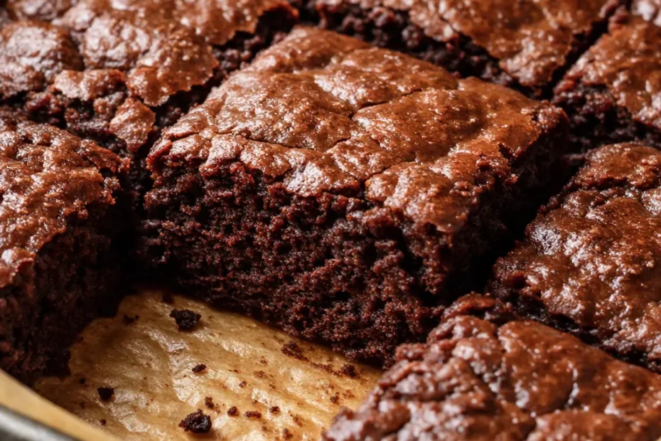 Fudgy healthy zucchini brownies with a rich chocolate color and moist, gooey texture, cut into squares on a plate.