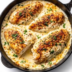 Creamy Mexican cheese sauce being poured over seasoned chicken, with vibrant colors and smooth texture.