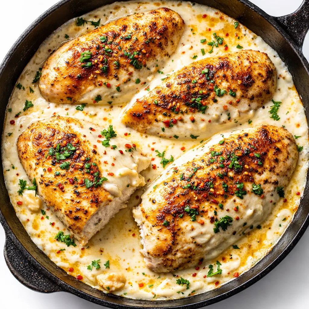 Creamy Mexican cheese sauce being poured over seasoned chicken, with vibrant colors and smooth texture.