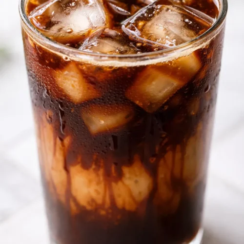 Rich mocha iced coffee in a tall glass with dark chocolate drizzle, creamy milk, ice cubes, and whipped cream topping.