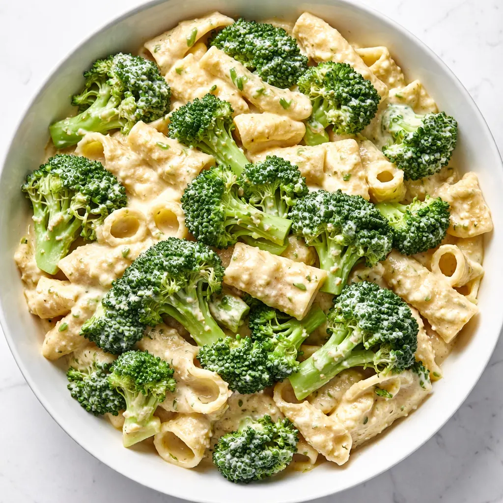 Creamy one pot broccoli pasta with tender broccoli florets and al dente penne in a rich, cheesy sauce.