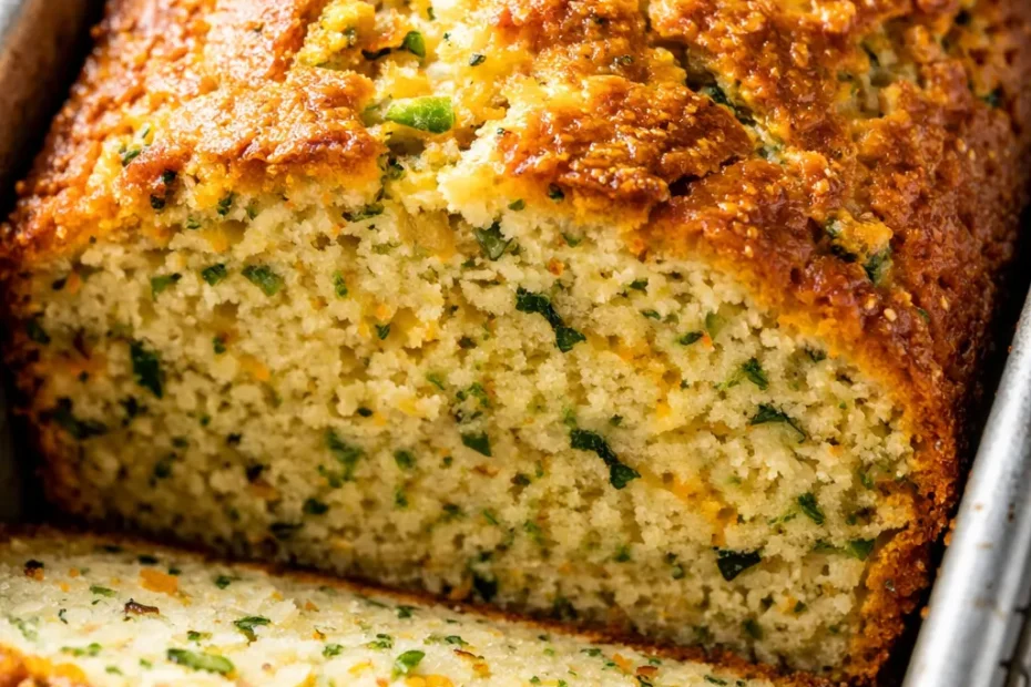 Moist orange zucchini bread loaf sliced on a cooling rack, showing orange zest and green zucchini flecks.