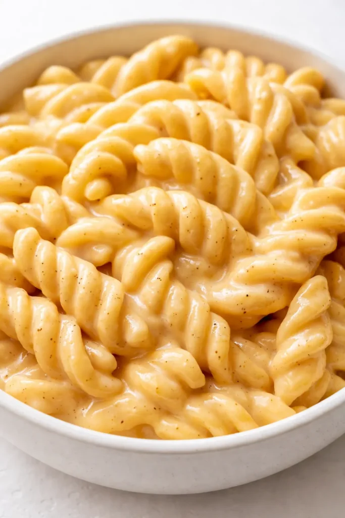 Creamy spicy pasta sauce coating fettuccine, with red chili flakes and fresh basil, rich orange hue.