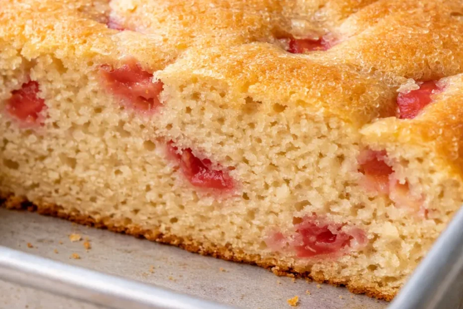 Moist buttermilk strawberry shortcake sheet cake with fresh strawberries and whipped cream