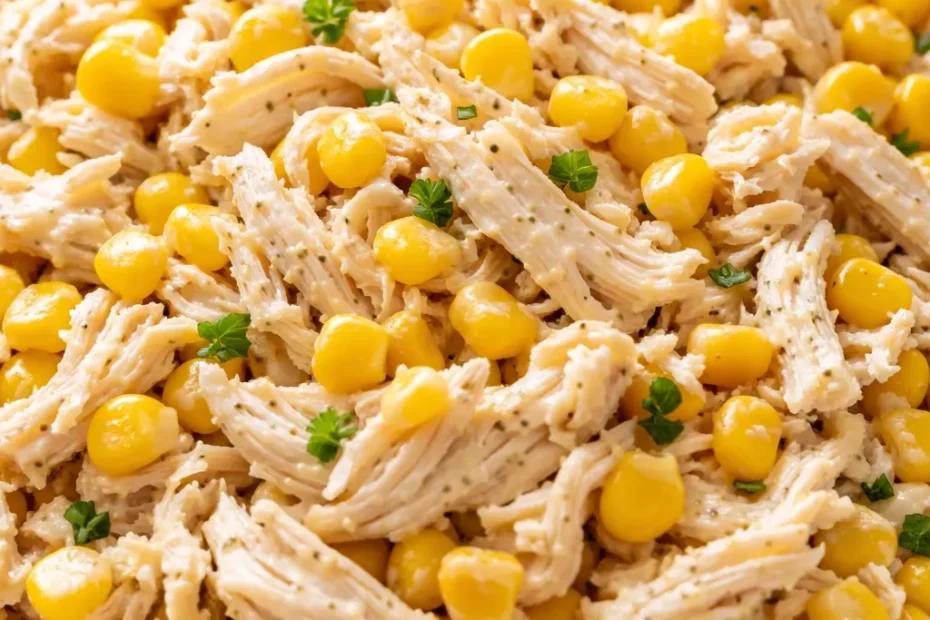 Street corn creamy cucumber chicken salad with juicy chicken, crisp cucumber, and sweet corn in a creamy dressing.