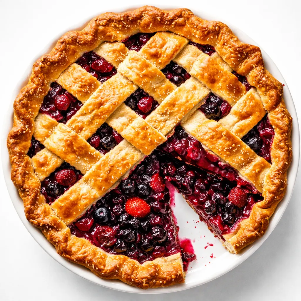 Fresh raspberries, blueberries, and blackberries mixed with sugar and cornstarch for a non-soggy triple berry pie filling.