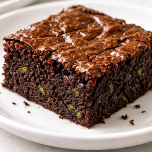 Fudgy chocolate zucchini brownies with a moist, crackly top and rich, dark color, no visible vegetables.