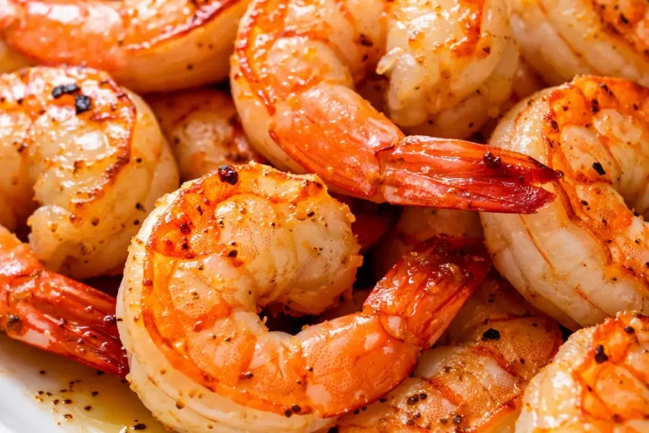 Crispy air fryer garlic parmesan shrimp with golden brown crust, juicy interior, and parsley garnish on a white plate.