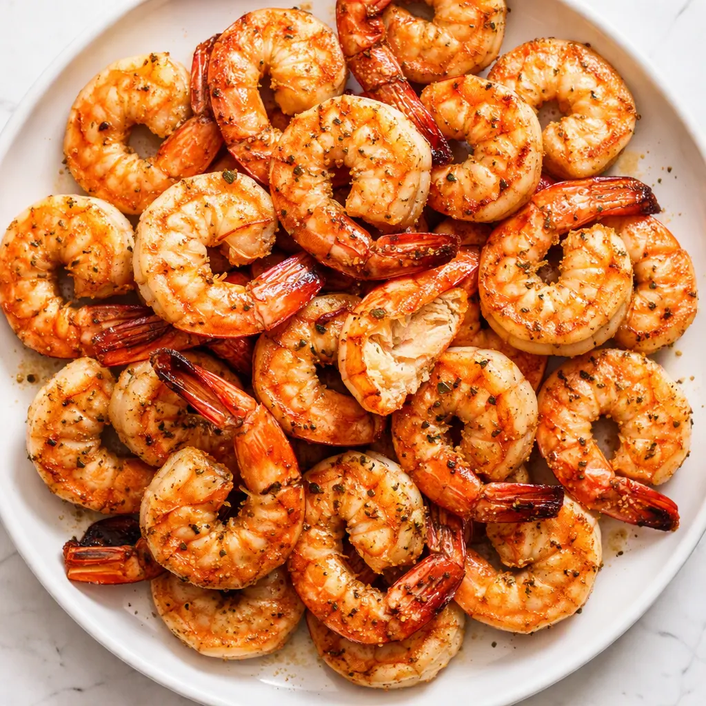 Golden air fryer garlic parmesan shrimp with crispy coating and juicy interior, garnished with parsley.