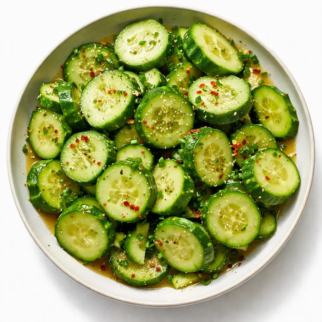Salted cucumber slices being pressed in a colander to extract water, key step for a crispy non-watery Japanese cucumber salad.