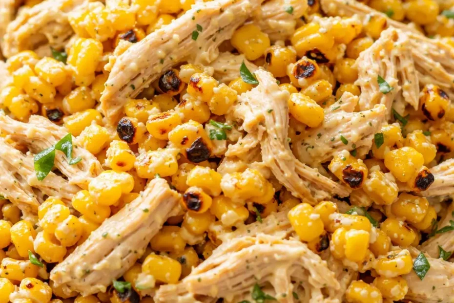 Street corn chicken salad with charred corn, shredded chicken, crisp cucumber, creamy lime dressing, and cotija.