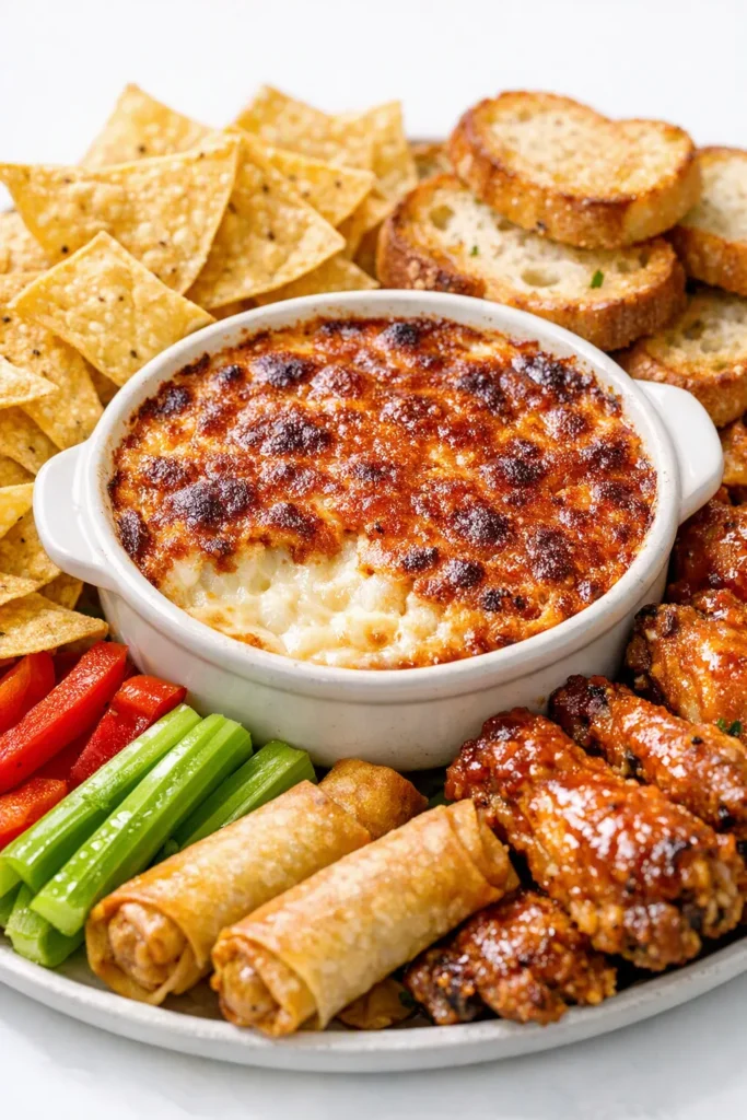 Warm pizza dip stays creamy and bubbly in a baking dish with melted mozzarella, pepperoni, and golden edges.