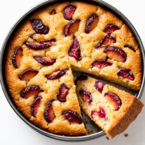 Lockerer Pflaumenkuchen mit Rührteig: goldgelber Teig in der Backform, dicht belegt mit saftigen Pflaumen, vor dem Backen.